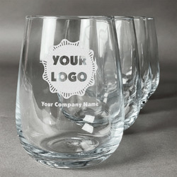 Logo & Company Name Stemless Wine Glasses - Laser Engraved- Set of 4