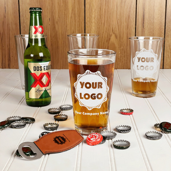 Logo & Company Name Pint Glasses - In Context