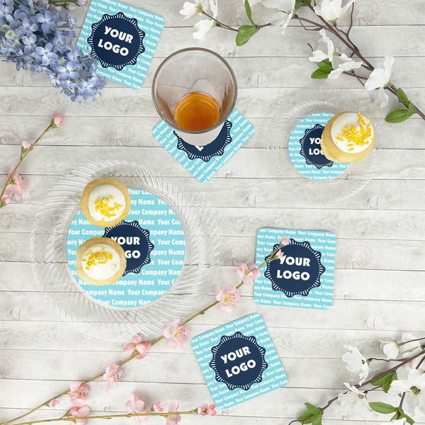 Logo & Company Name Plastic Party Appetizer & Dessert Plates - In Context