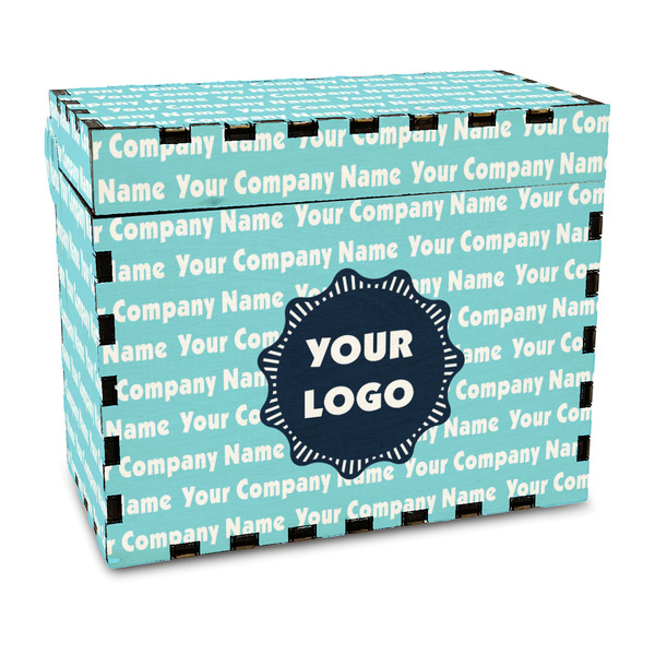 Custom Logo & Company Name Wood Recipe Box - Full Color Print
