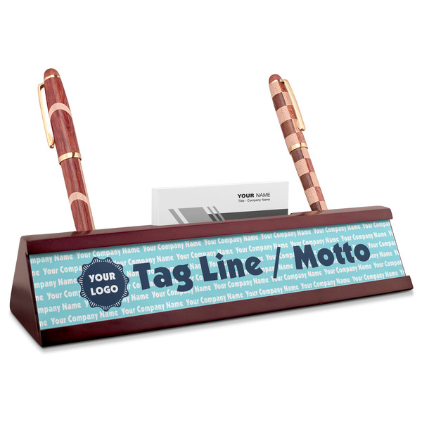 Custom Logo & Company Name Red Mahogany Nameplate with Business Card Holder
