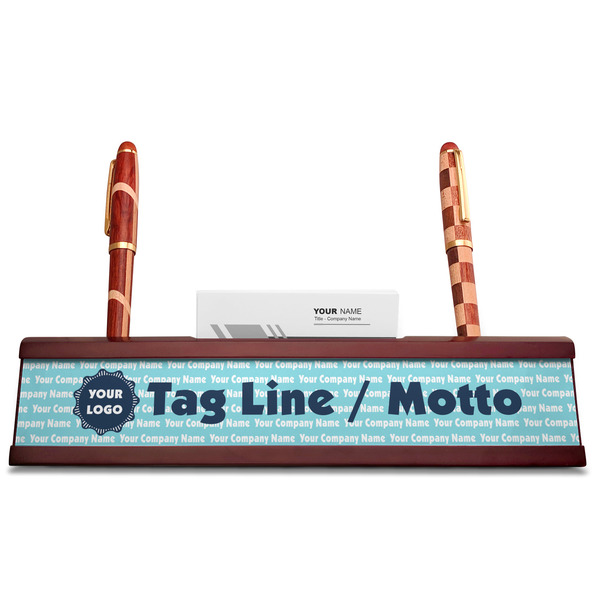 Logo & Company Name Red Mahogany Nameplates with Business Card Holder - Straight