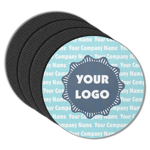 Custom Logo & Company Name Round Rubber Backed Coasters - Set of 4