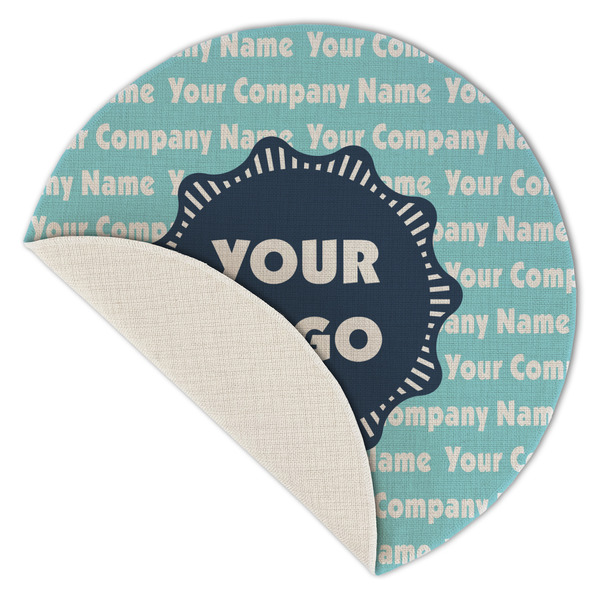Logo & Company Name Round Linen Placemats - Front (folded corner single sided)