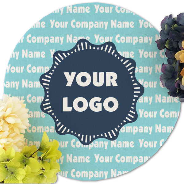 Logo & Company Name Round Linen Placemats - Front (w flowers)