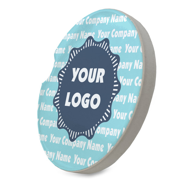 Logo & Company Name Sandstone Car Coaster - STANDING ANGLE