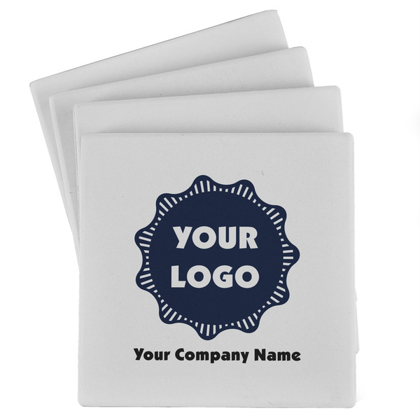 Custom Logo & Company Name Absorbent Stone Coasters - Set of 4