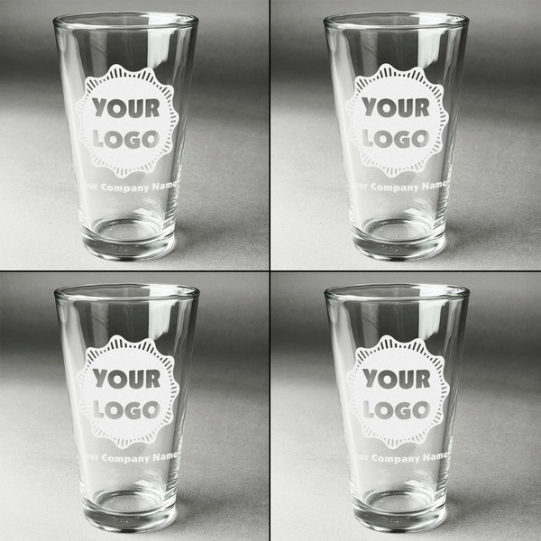 Logo & Company Name Set of Four Engraved Beer Glasses - Individual View