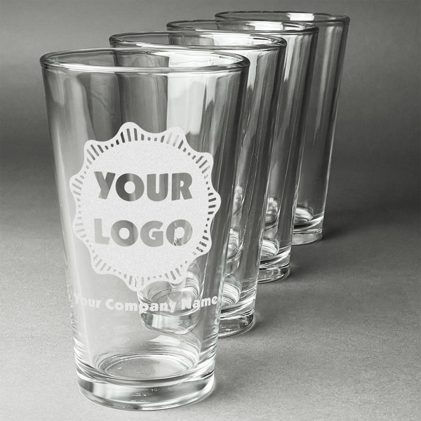 Logo & Company Name Set of Four Engraved Pint Glasses - Set View