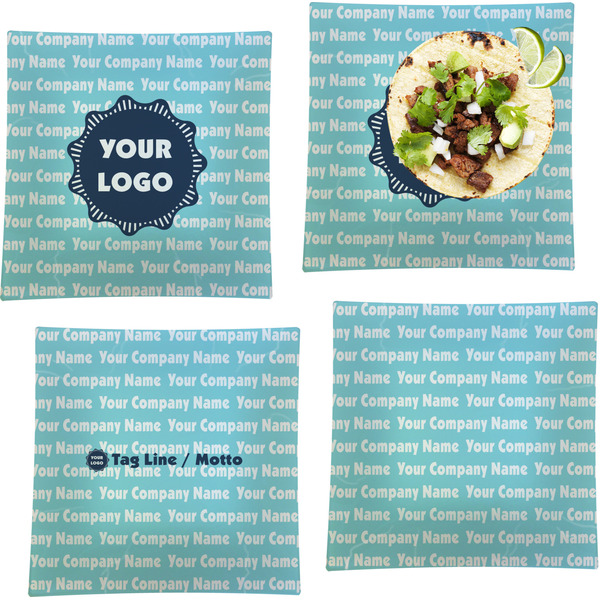 Custom Logo & Company Name Glass Square Lunch / Dinner Plate 9.5" - Set of 4