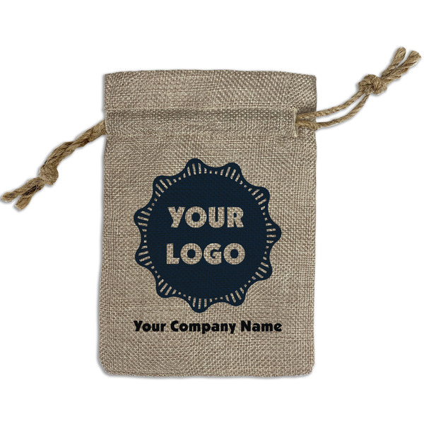 Custom Logo & Company Name Burlap Gift Bag - Small - Single-Sided