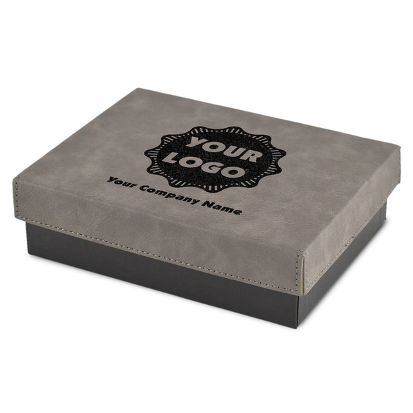 Custom Logo & Company Name Gift Box w/ Engraved Leather Lid - Small