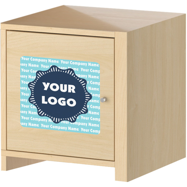 Logo & Company Name Square Wall Decal on Wooden Cabinet