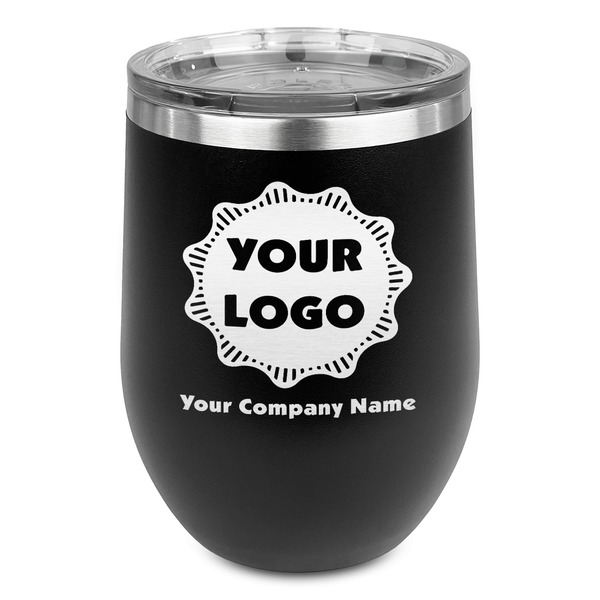 Custom Logo & Company Name Stemless Stainless Steel Wine Tumbler - Black - Double-Sided