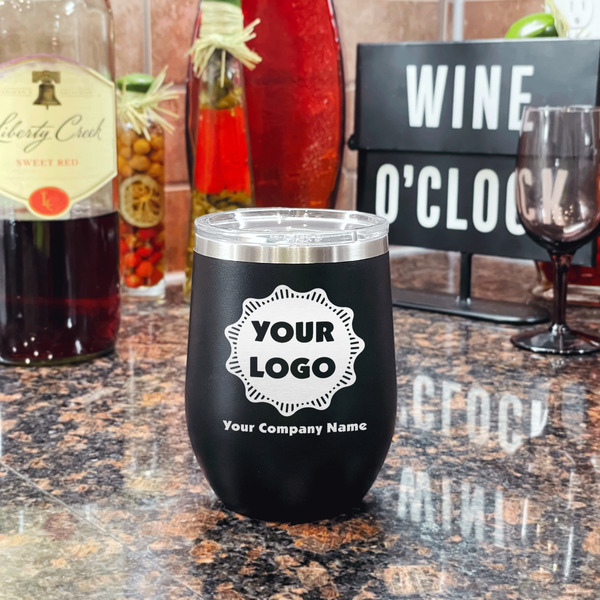 Logo & Company Name Stainless Wine Tumblers - Black - Double Sided - In Context