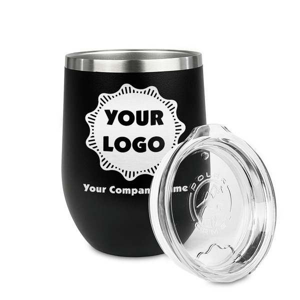 Logo & Company Name Stainless Wine Tumblers - Black - Single Sided - Alt View
