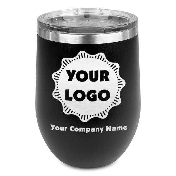 Custom Logo & Company Name Stemless Stainless Steel Wine Tumbler - Black - Single-Sided