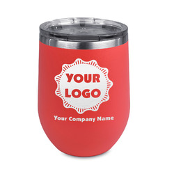 Logo & Company Name Stemless Stainless Steel Wine Tumbler - Coral - Double-Sided