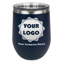 Logo & Company Name Stemless Stainless Steel Wine Tumbler - Navy - Double-Sided