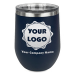 Logo & Company Name Stemless Stainless Steel Wine Tumbler - Navy - Single-Sided