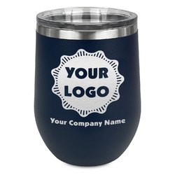 Logo & Company Name Stemless Stainless Steel Wine Tumbler - Navy - Single-Sided