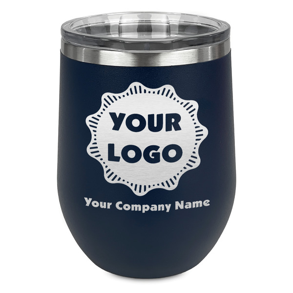 Custom Logo & Company Name Stemless Stainless Steel Wine Tumbler - Navy - Single-Sided
