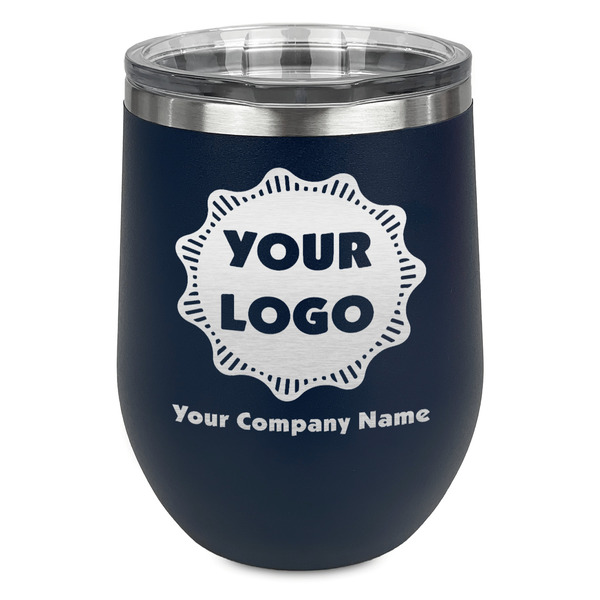 Logo & Company Name Stainless Wine Tumblers - Navy - Single Sided - Front