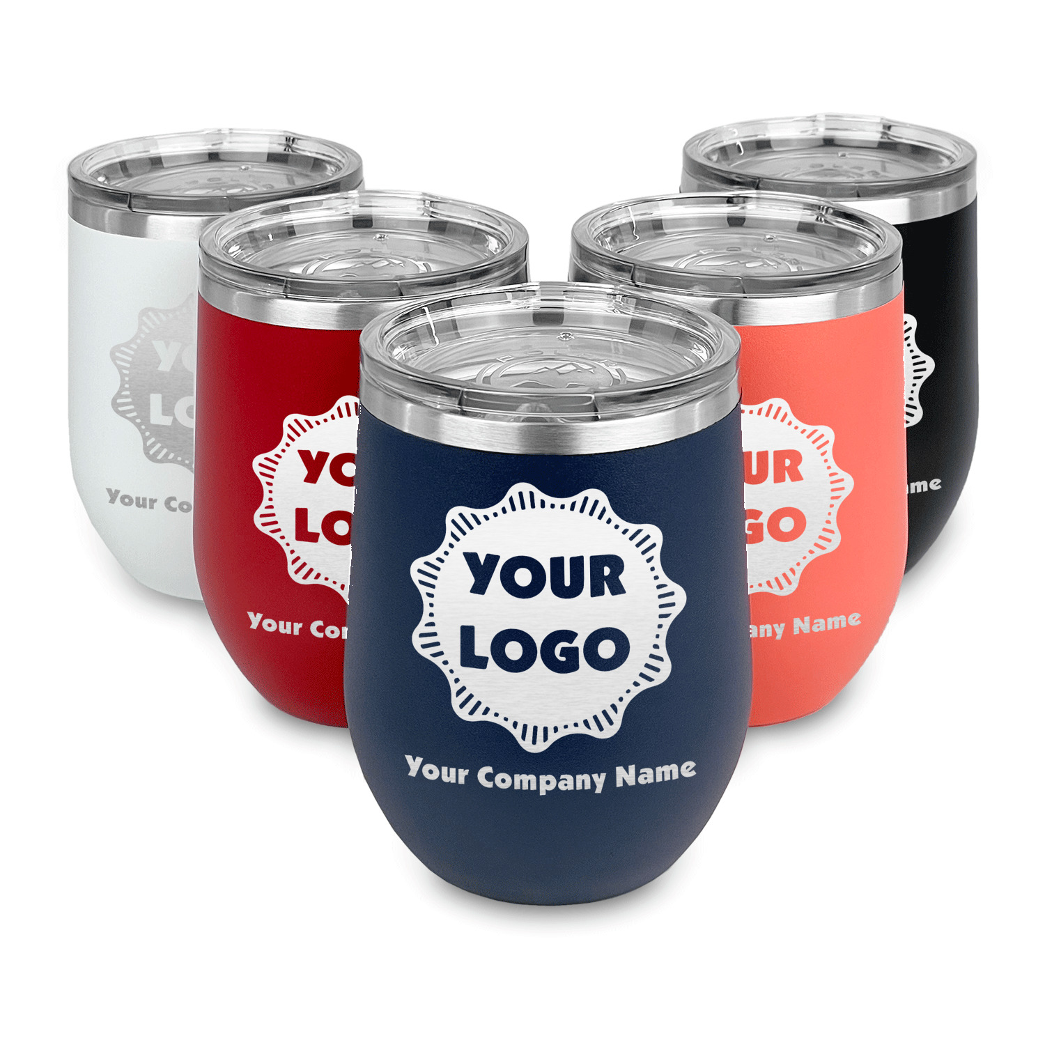 Logo & Company Name Stemless Wine Tumbler 5 Color Choices Engraved Front Stainless Steel