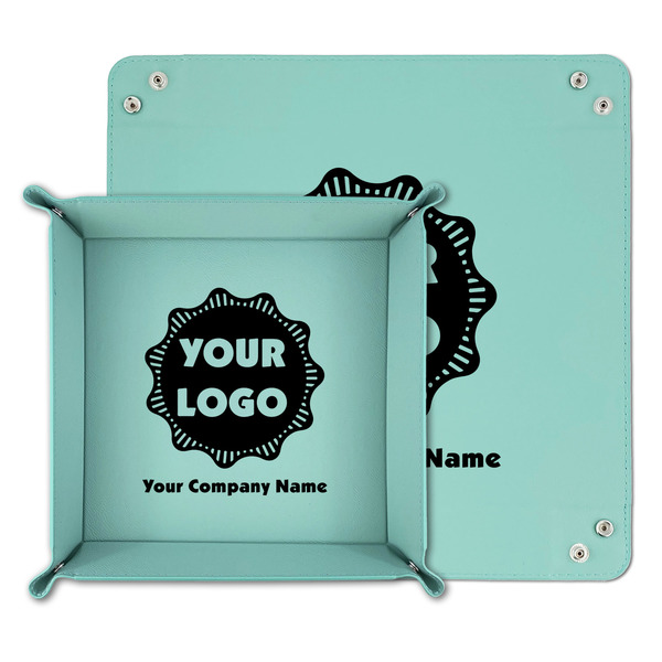 Logo & Company Name Teal Faux Leather Valet Trays - PARENT MAIN