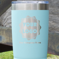 Logo & Company Name 20 oz Stainless Steel Tumbler - Teal - Single-Sided