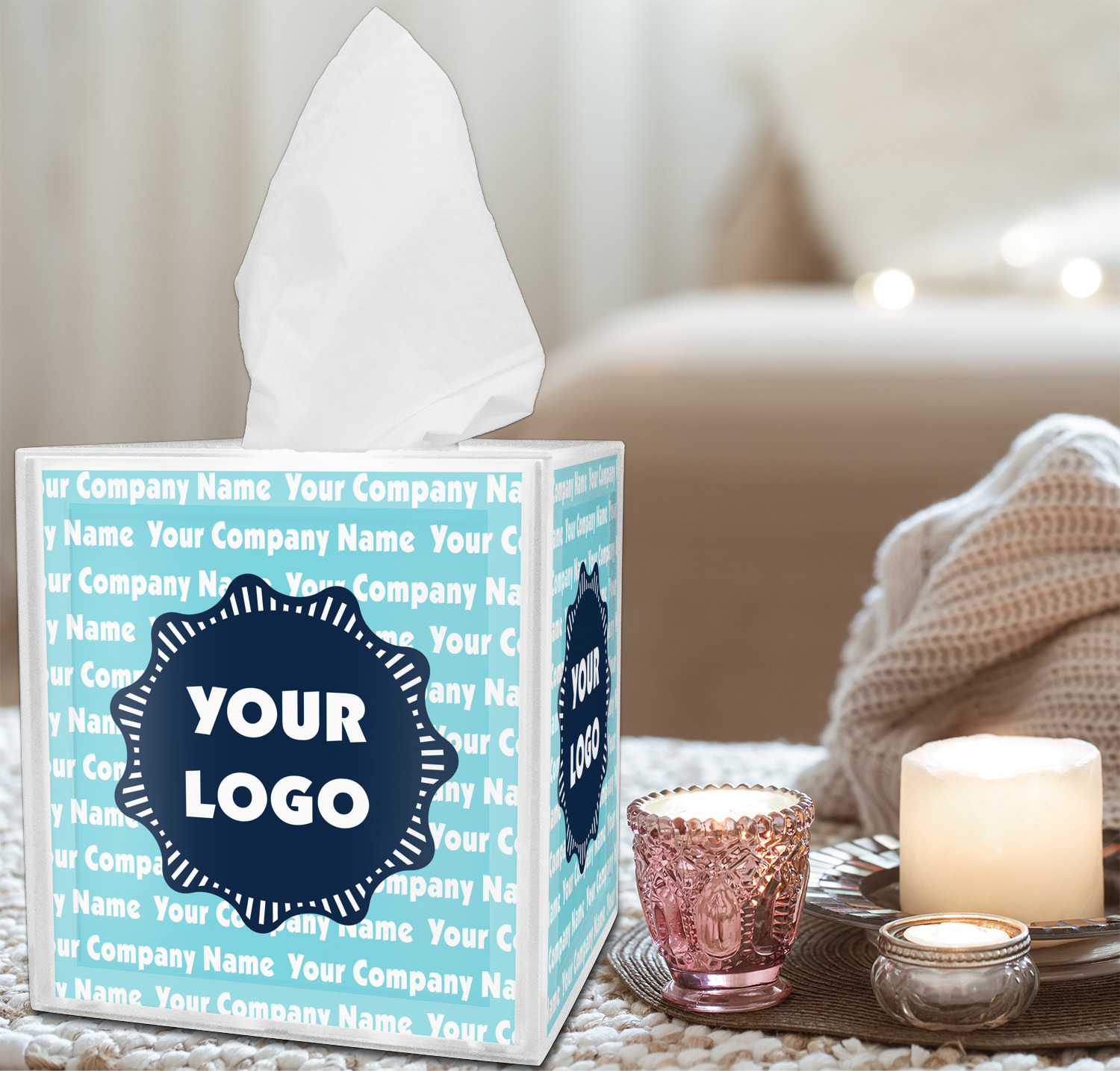Custom Logo & Company Name Tissue Box Cover | YouCustomizeIt