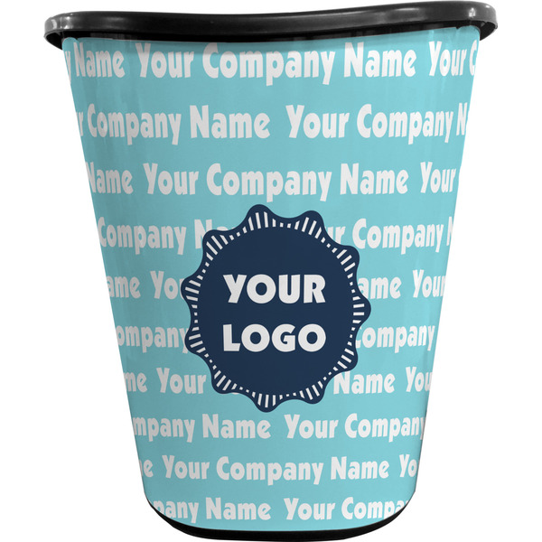 Custom Logo & Company Name Waste Basket - Single-Sided - Black