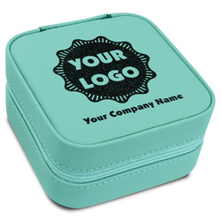 Logo & Company Name Travel Jewelry Box - Teal Leather