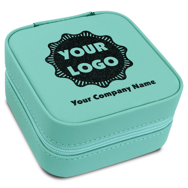 Custom Logo & Company Name Travel Jewelry Box - Teal Leather