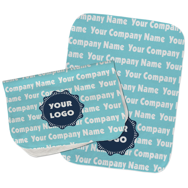 Logo & Company Name Two Rectangle Burp Cloths - Open & Folded