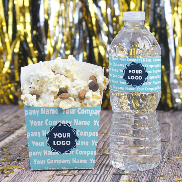 Logo & Company Name Water Bottle Label - w/ Favor Box