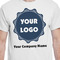 Logo & Company Name White Crew T-Shirt on Model - CloseUp