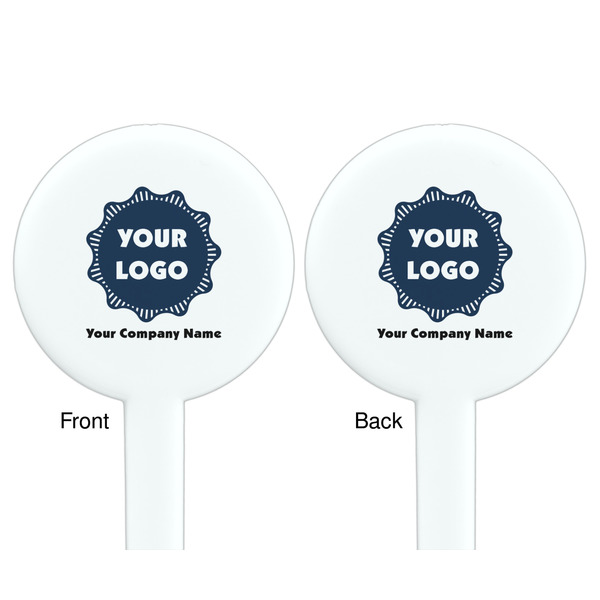 Logo & Company Name White Plastic 7" Stir Stick - Double Sided - Round - Front & Back