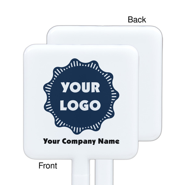 Logo & Company Name White Plastic Stir Stick - Single Sided - Square - Approval
