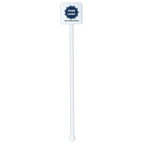 Logo & Company Name White Plastic Stir Stick - Single Sided - Square - Single Stick