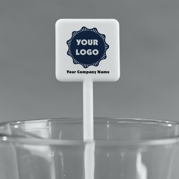 Logo & Company Name White Plastic Stir Stick - Square - Main