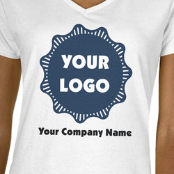 Logo & Company Name Women's V-Neck T-Shirt - White - XL