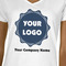 Logo & Company Name White V-Neck T-Shirt on Model - CloseUp