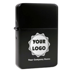 Logo & Company Name Windproof Lighter - Black - Single-Sided & Lid Engraved