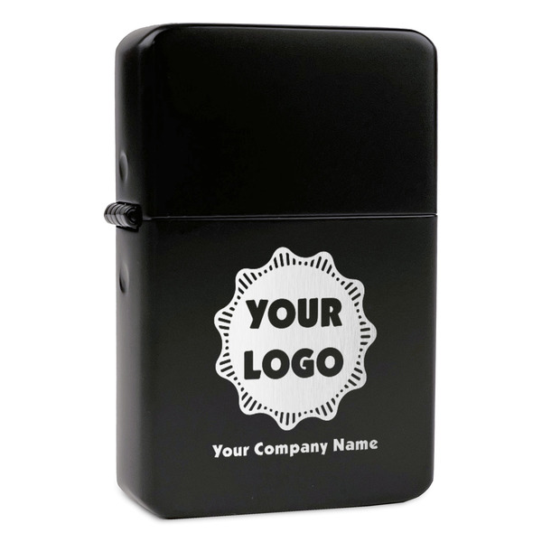 Custom Logo & Company Name Windproof Lighter - Black - Single-Sided & Lid Engraved