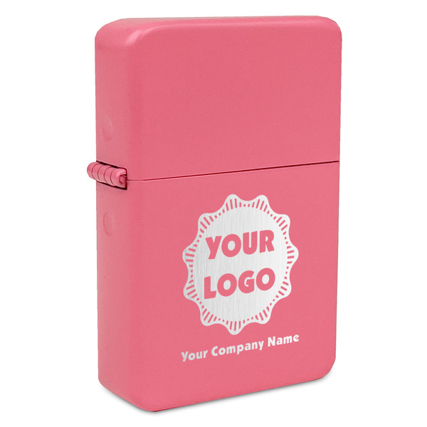 Custom Logo & Company Name Windproof Lighter - Pink - Double-Sided & Lid Engraved