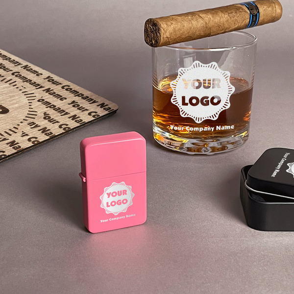 Logo & Company Name Windproof Lighters - Pink - In Context