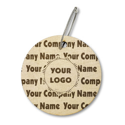 Logo & Company Name Wood Luggage Tag - Round