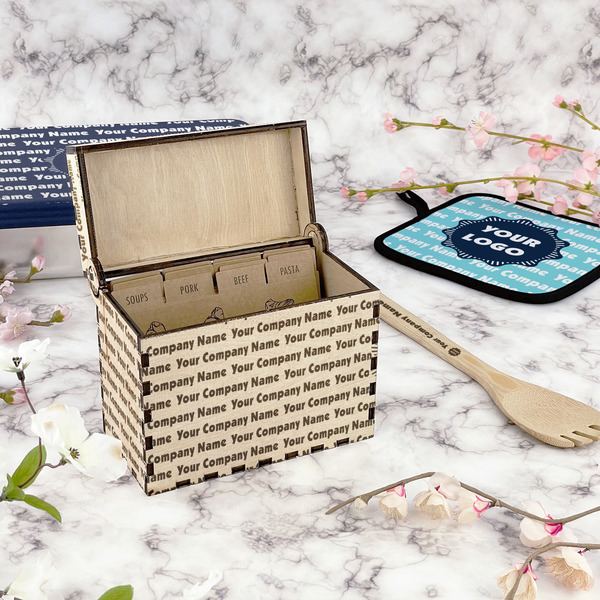 Logo & Company Name Wood Recipe Boxes - Lifestyle
