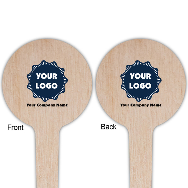 Logo & Company Name Wooden 4" Food Pick - Round - Double Sided - Front & Back